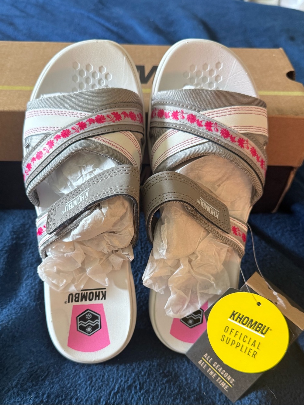 New In Box Women’s Khombu Sandals Size 6 White Pink Gray Rare Sporty Athletic